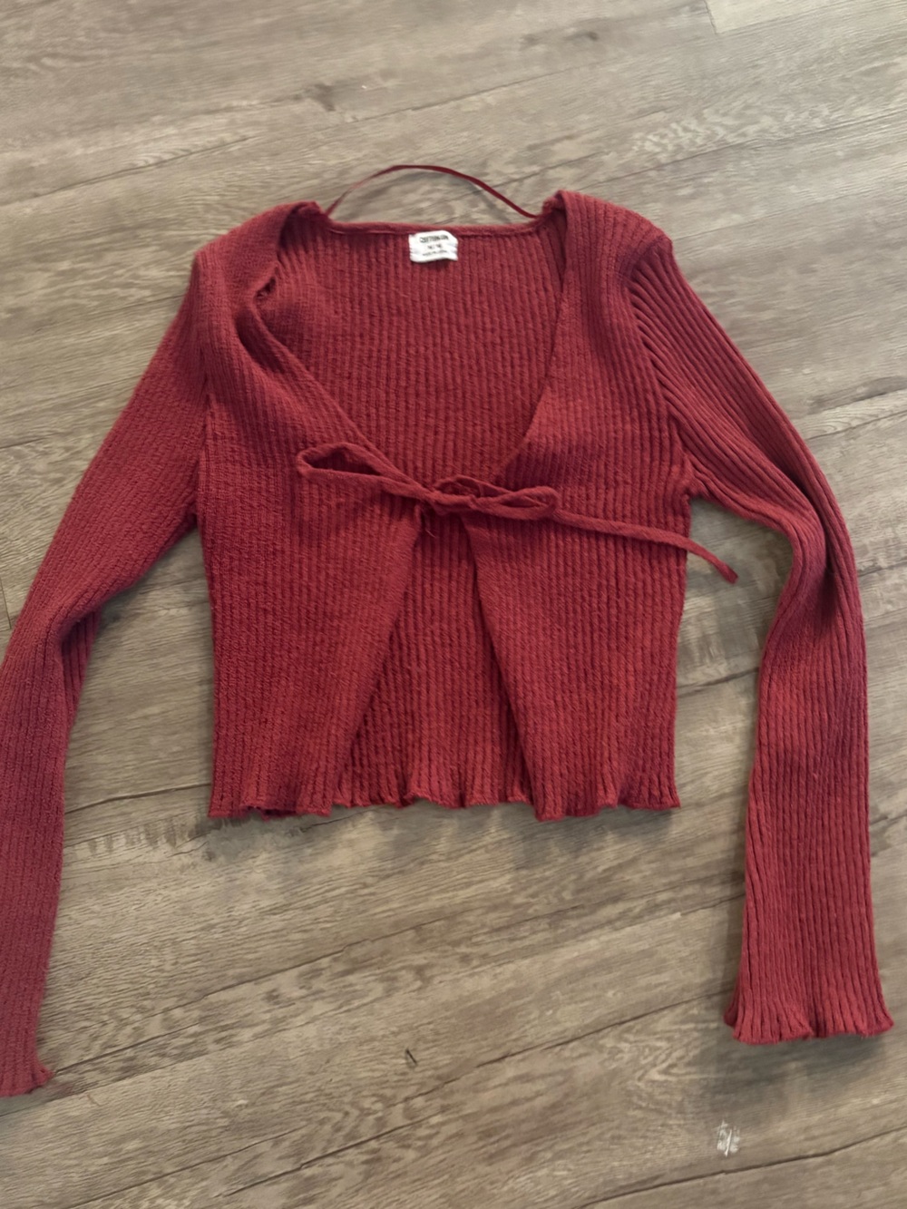 Cotton On Ribbed Tie-Front Burgundy Red Cardigan
